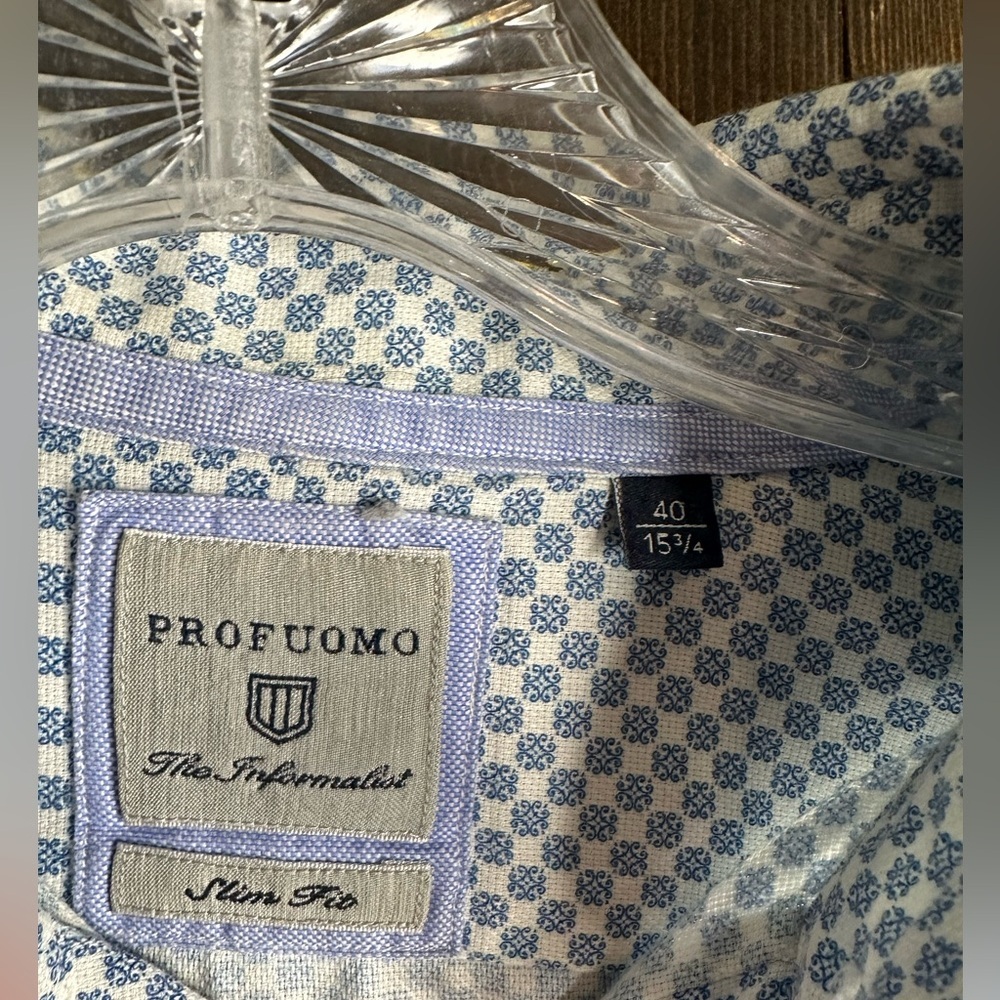 Profuomo 41-16 Slim Fit Blue/White button down dress shirt EUC - Picture 3 of 4